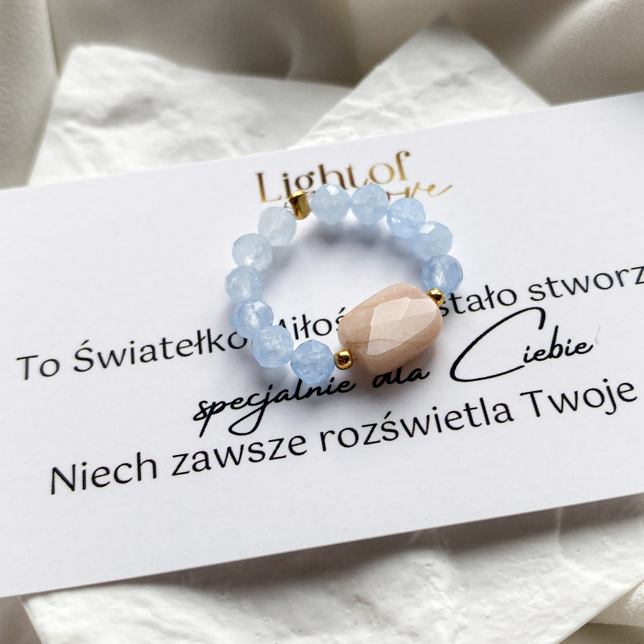 Pierścionek z kamienia słonecznego i akwamarynu - obrazek 4